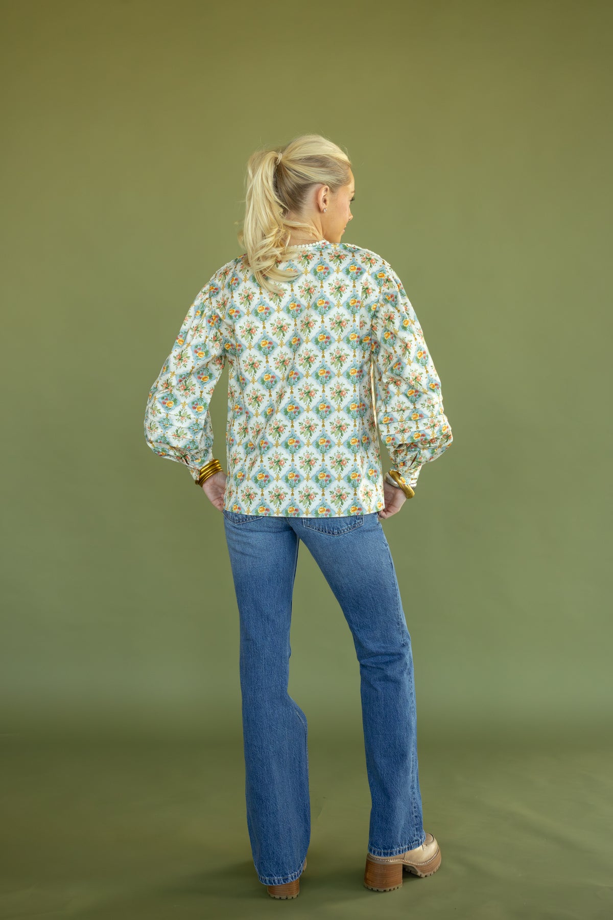 Eyelet Collar Floral Blouse
