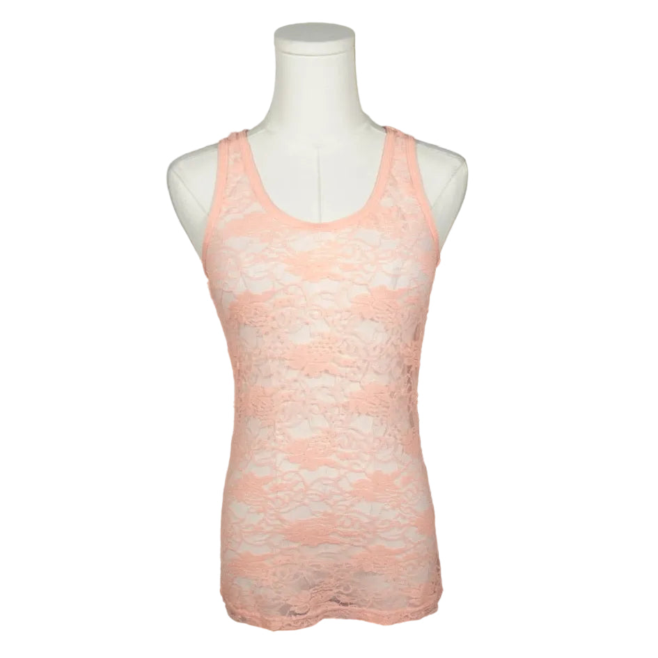 Coral Lace Racerback Tank Top-M