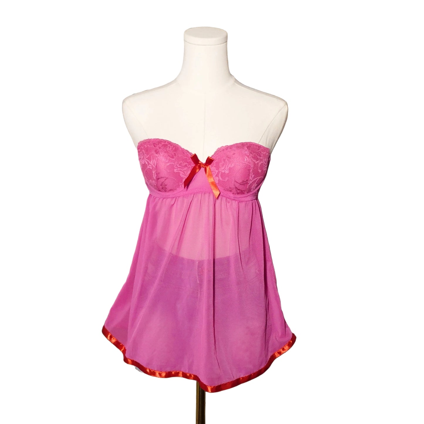 Pink Lace Strapless Babydoll Top-S