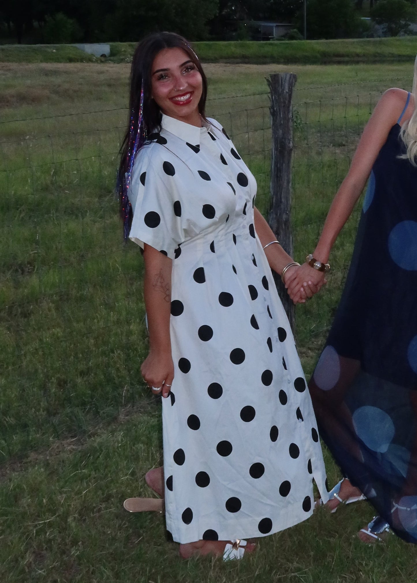 Polka Dot Pintuck Midi Dress