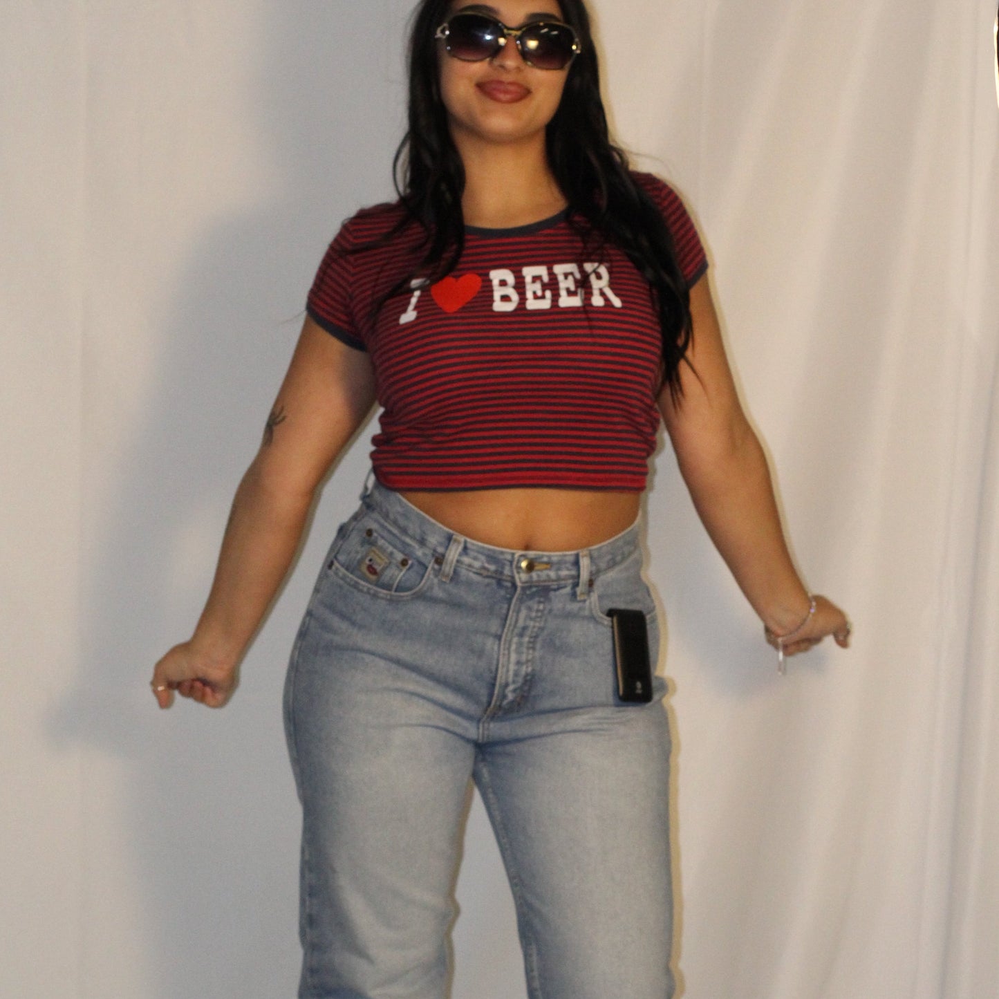 "I ❤️ BEER" Red&Navy Striped Baby Tee