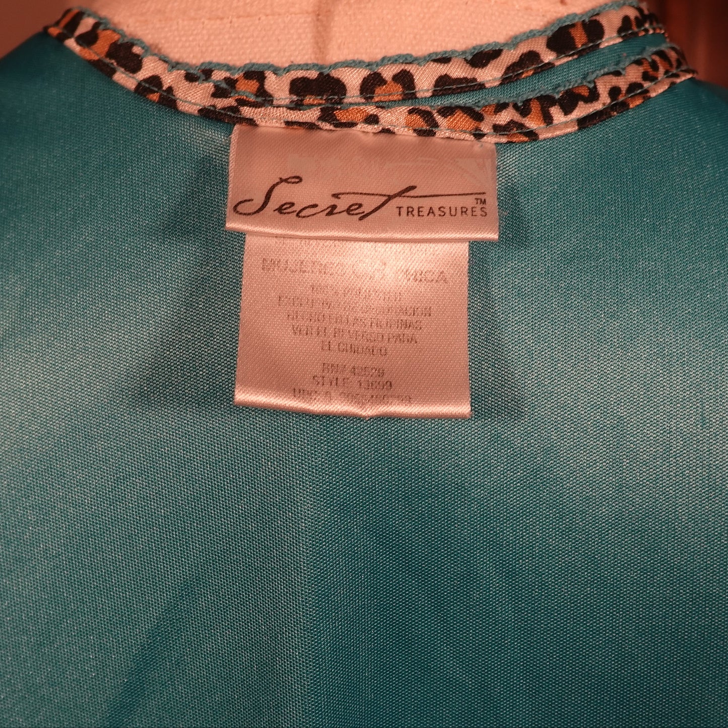 Secret Treasures Teal Leopard Trim Satin Tank-S