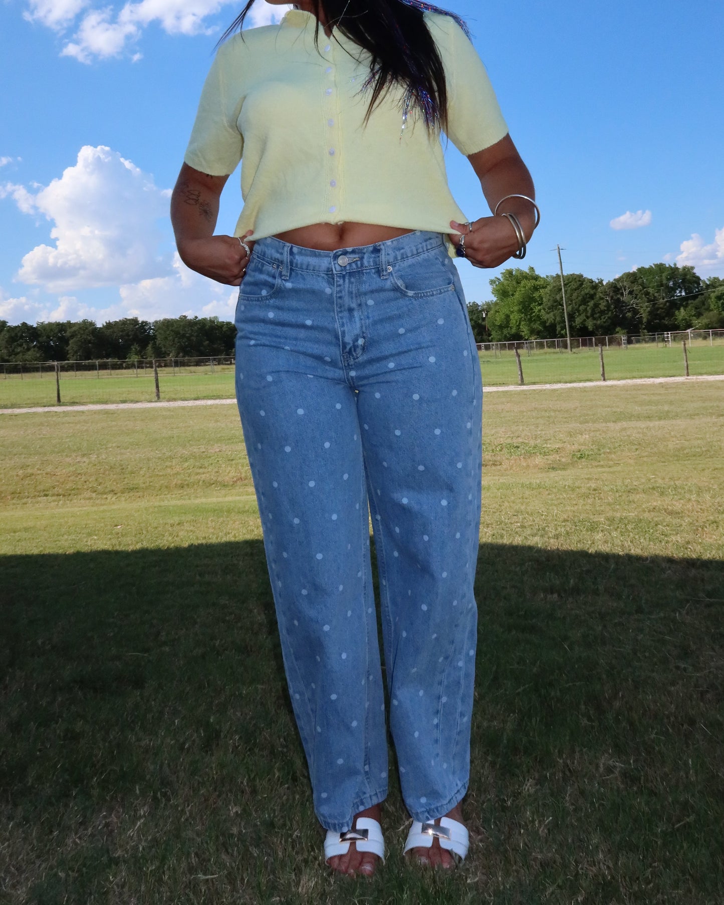Polka Dot Straight Leg Jeans