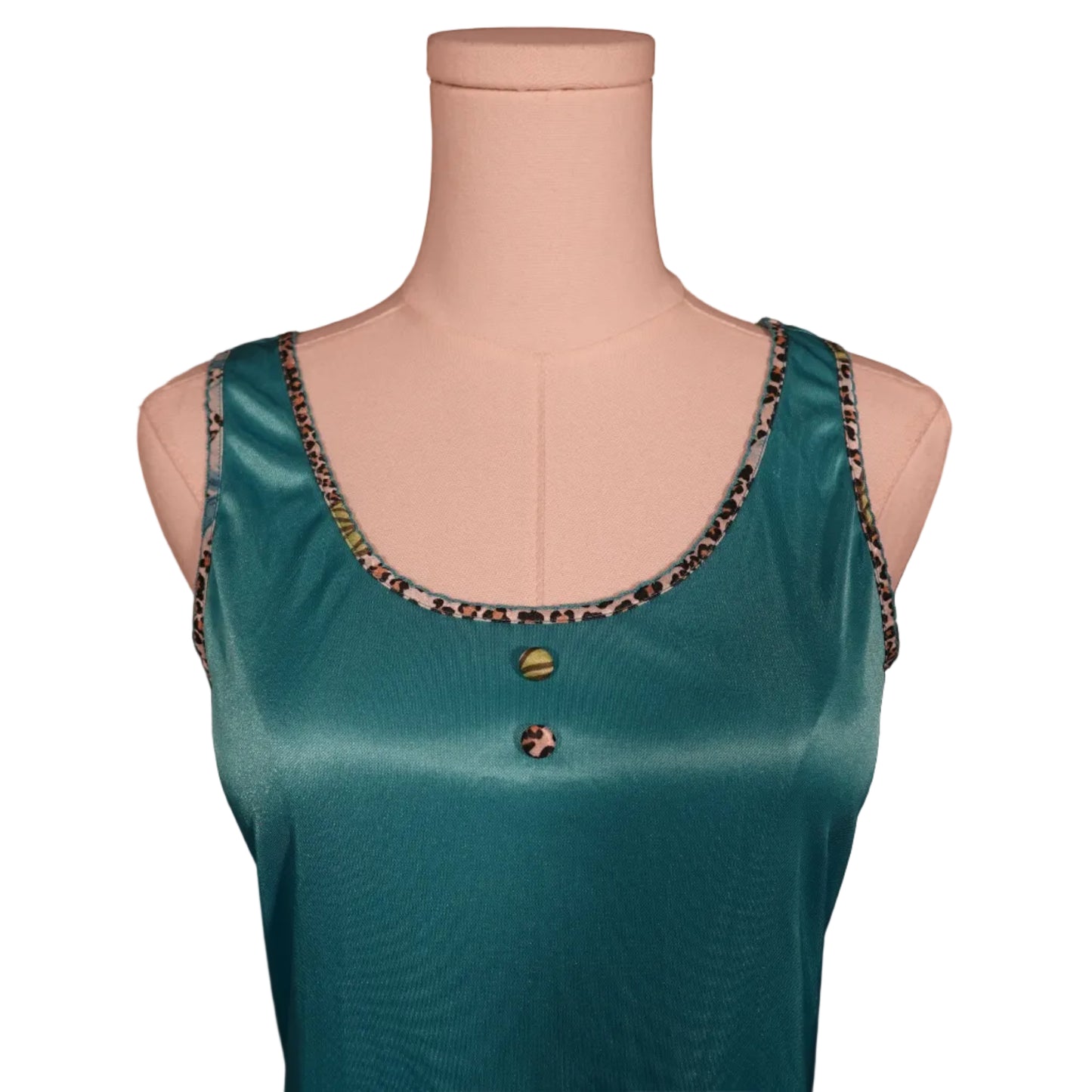 Secret Treasures Teal Leopard Trim Satin Tank-S