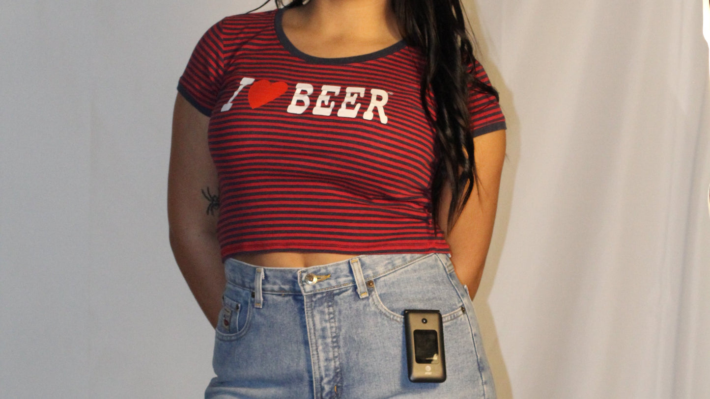 "I ❤️ BEER" Red&Navy Striped Baby Tee