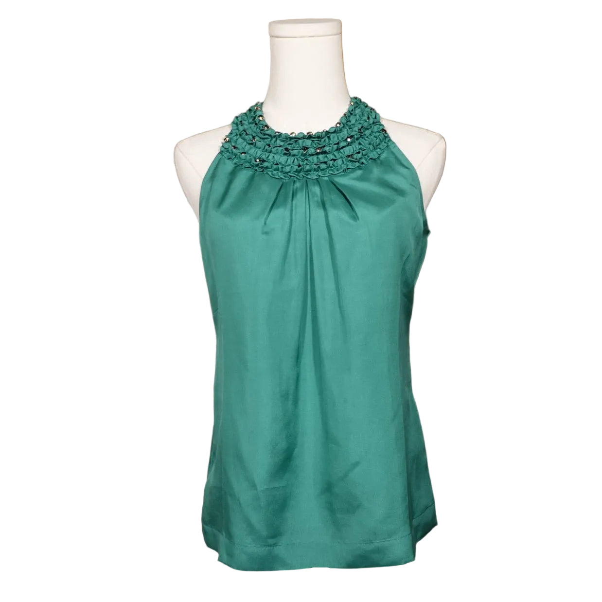 Emerald Satin Embellished Halter Top (XS)