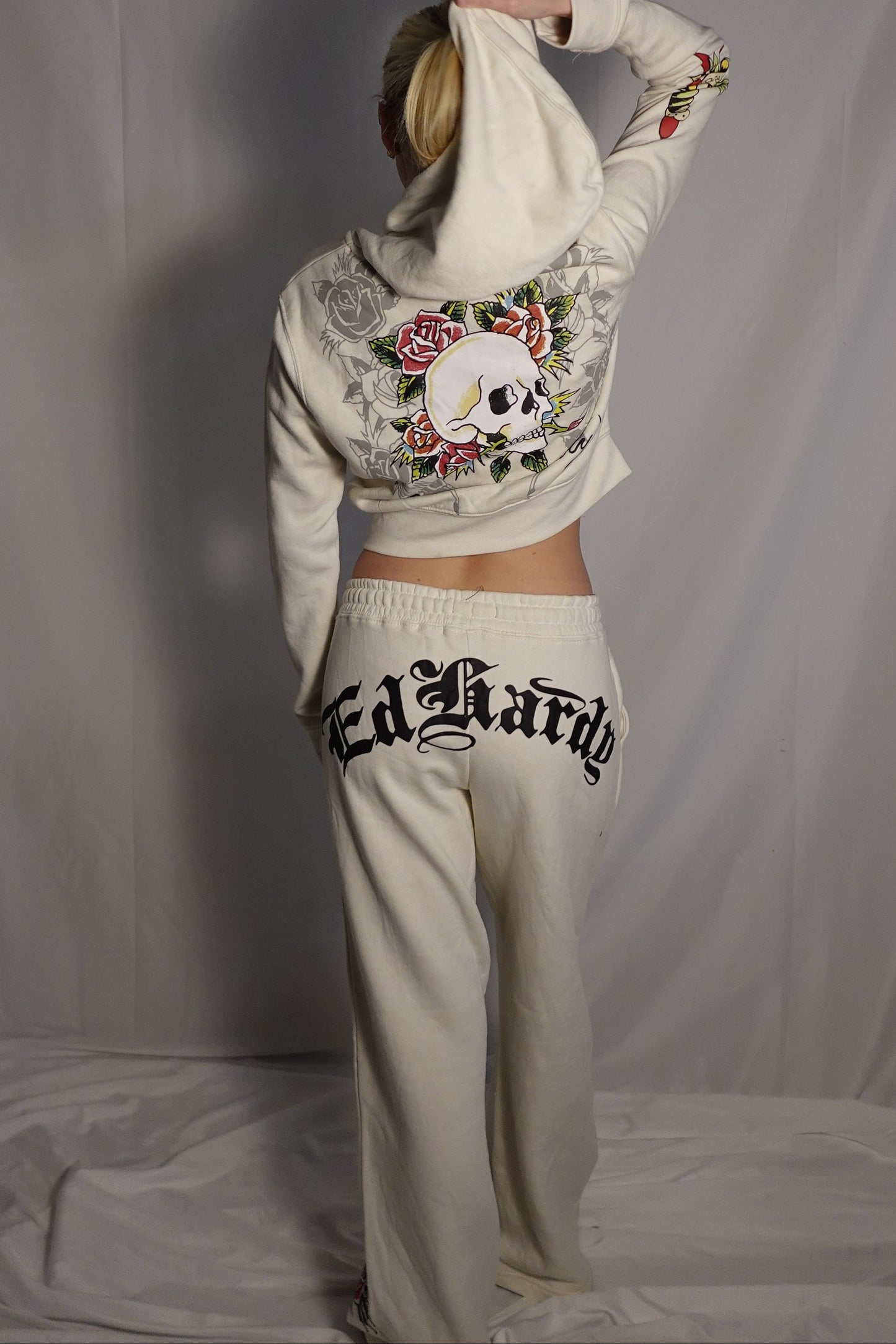 Ed Hardy "Love Kills Slowly" Cream Velour Tracksuit Set