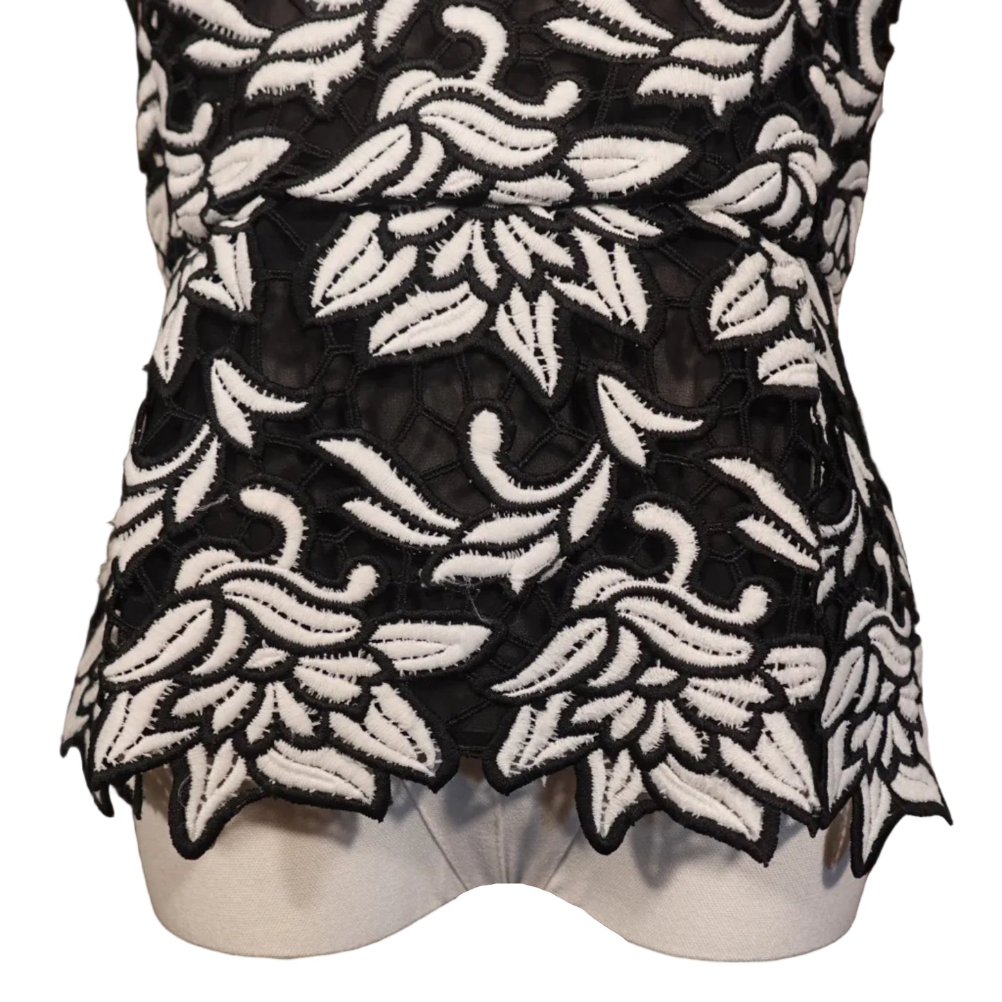 BCBGMAXAZRIA Black & Ivory Lace Peplum Top (S)