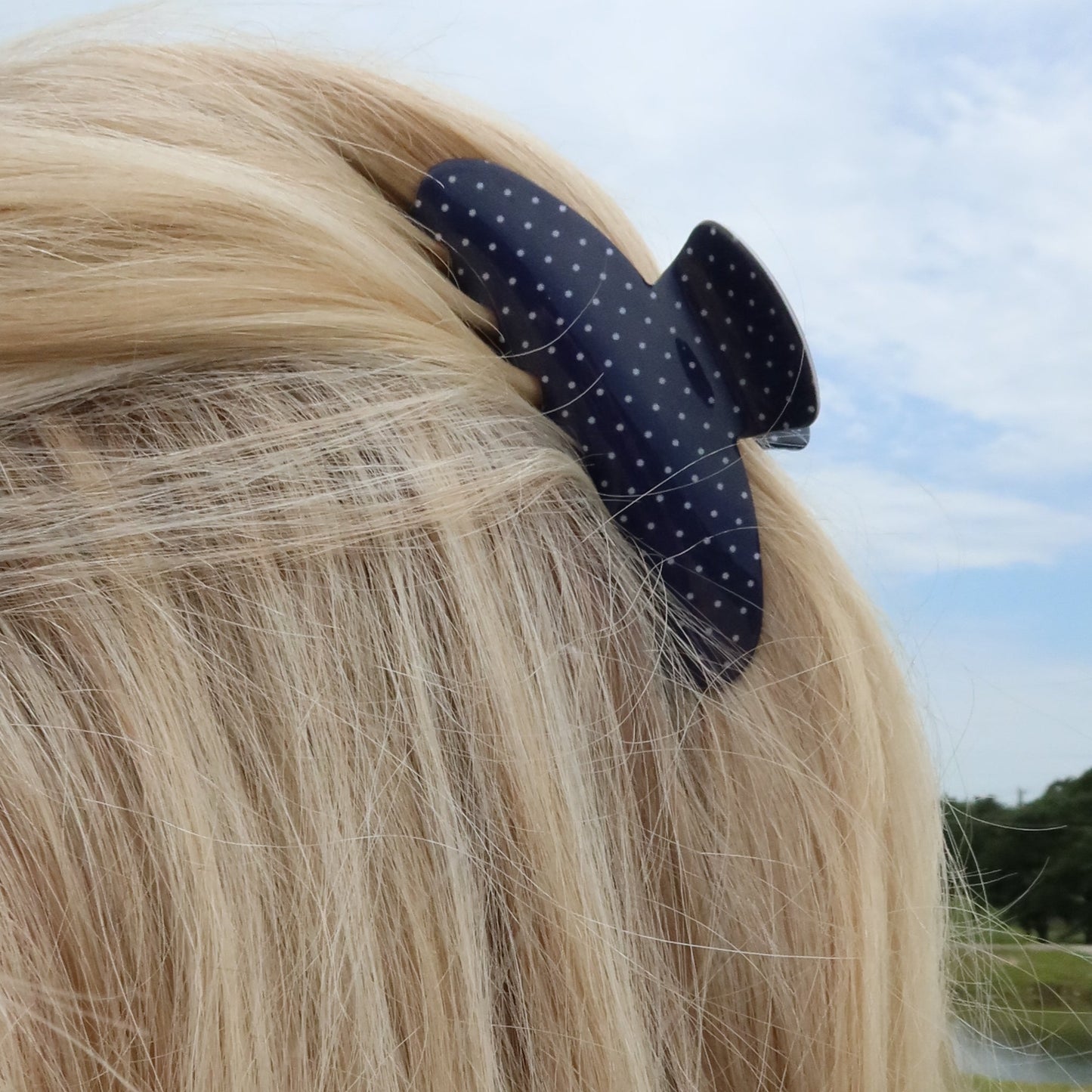 Navy Polka Dot Claw Clip
