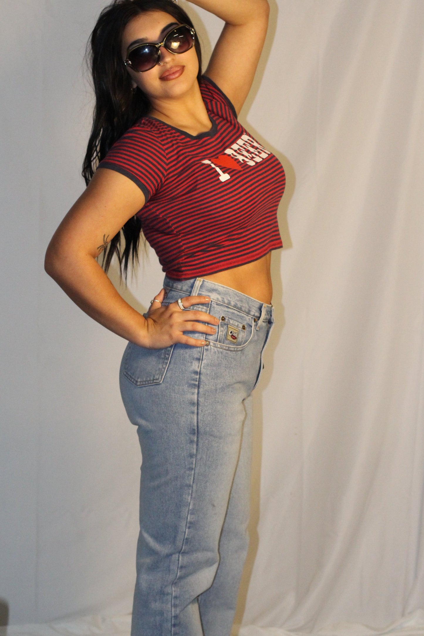 "I ❤️ BEER" Red&Navy Striped Baby Tee