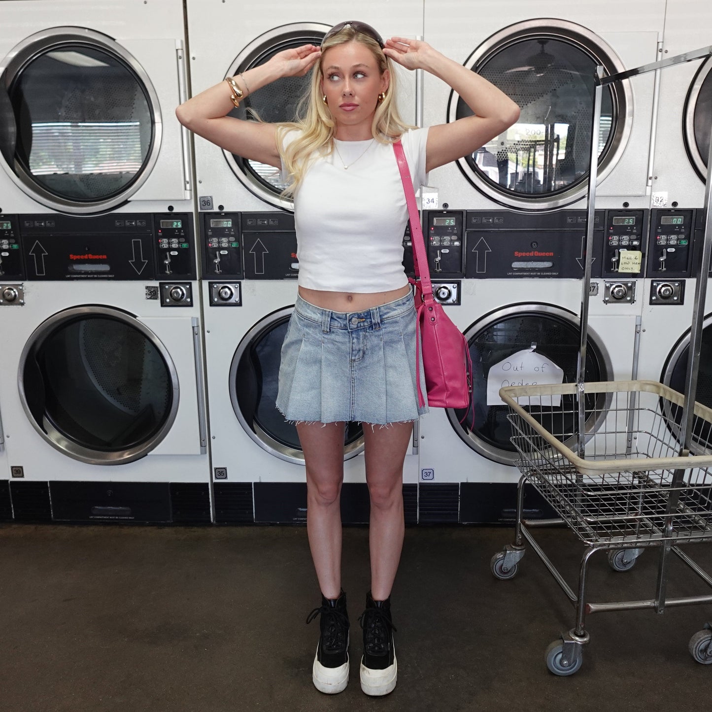 Light Wash Pleated Denim Mini Skirt