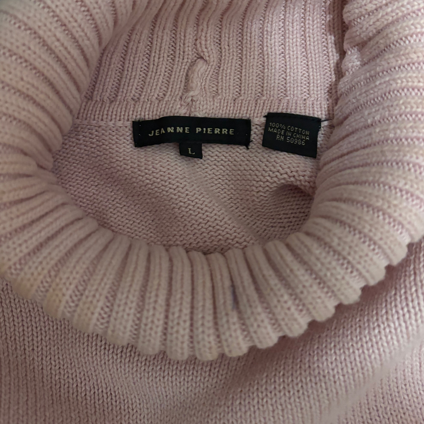Jeanne Pierre Pastel Pink Ribbed Turtleneck Sweater-L