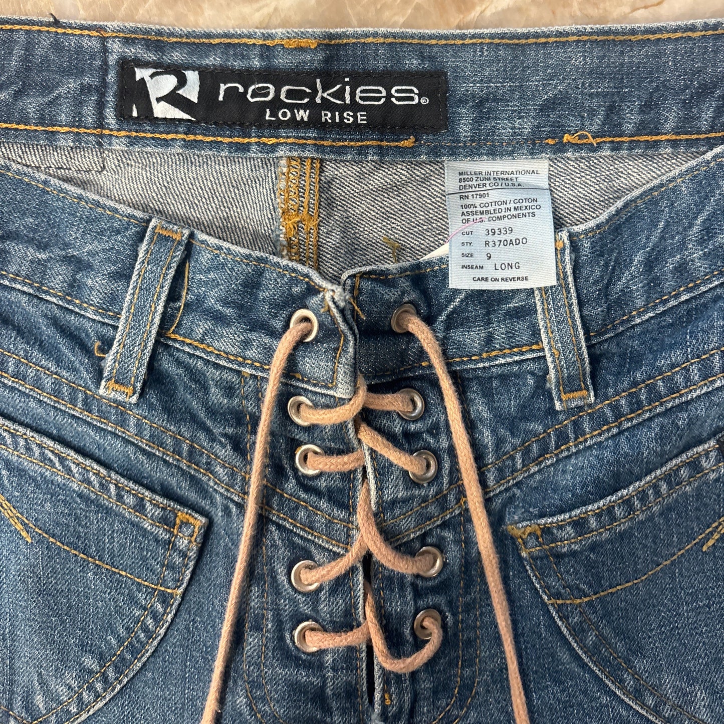 Rockies Low-Rise Lace-Up Denim Jeans
