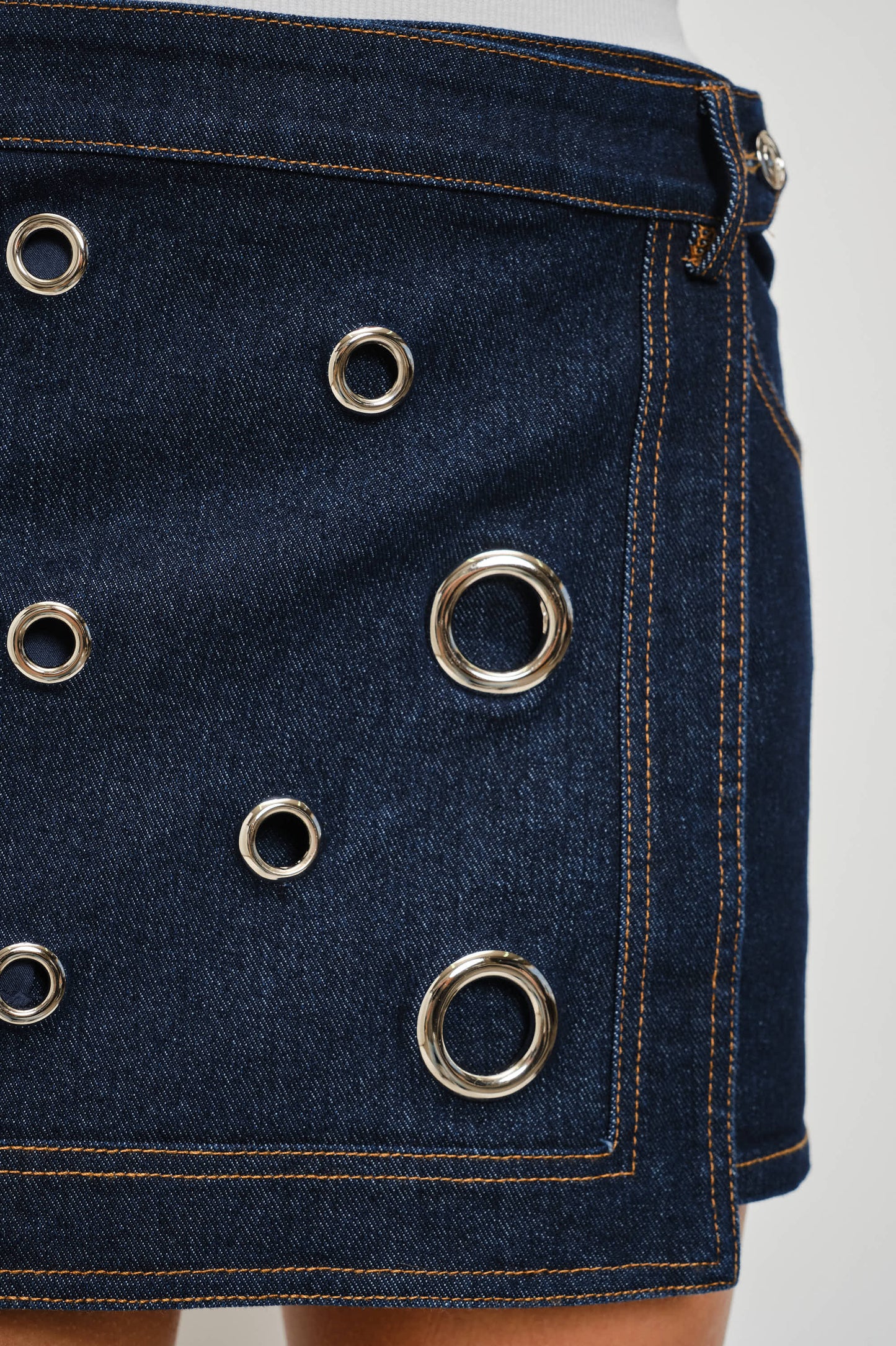 PREORDER Silver Stud Dark Denim Mini Skirt