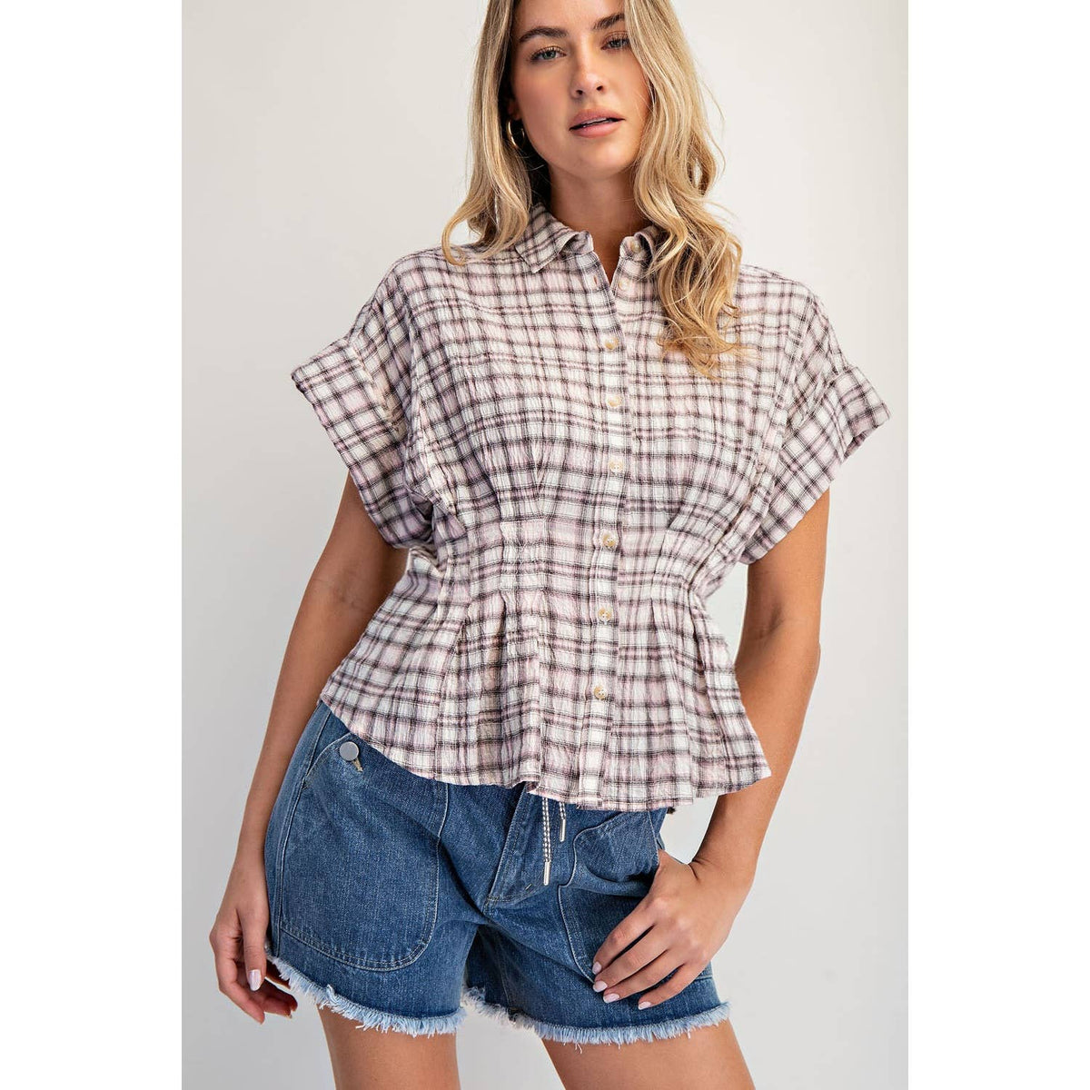 The Pink Latte Plaid Top