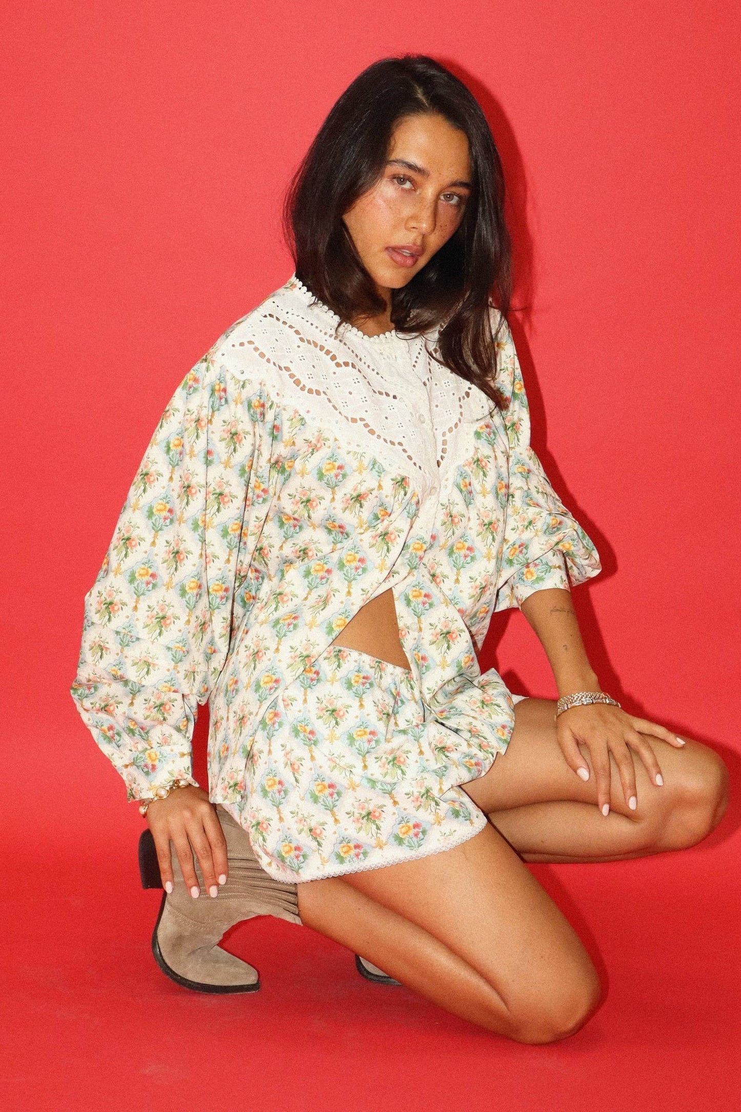 PREORDER Eyelet Collar Floral Blouse
