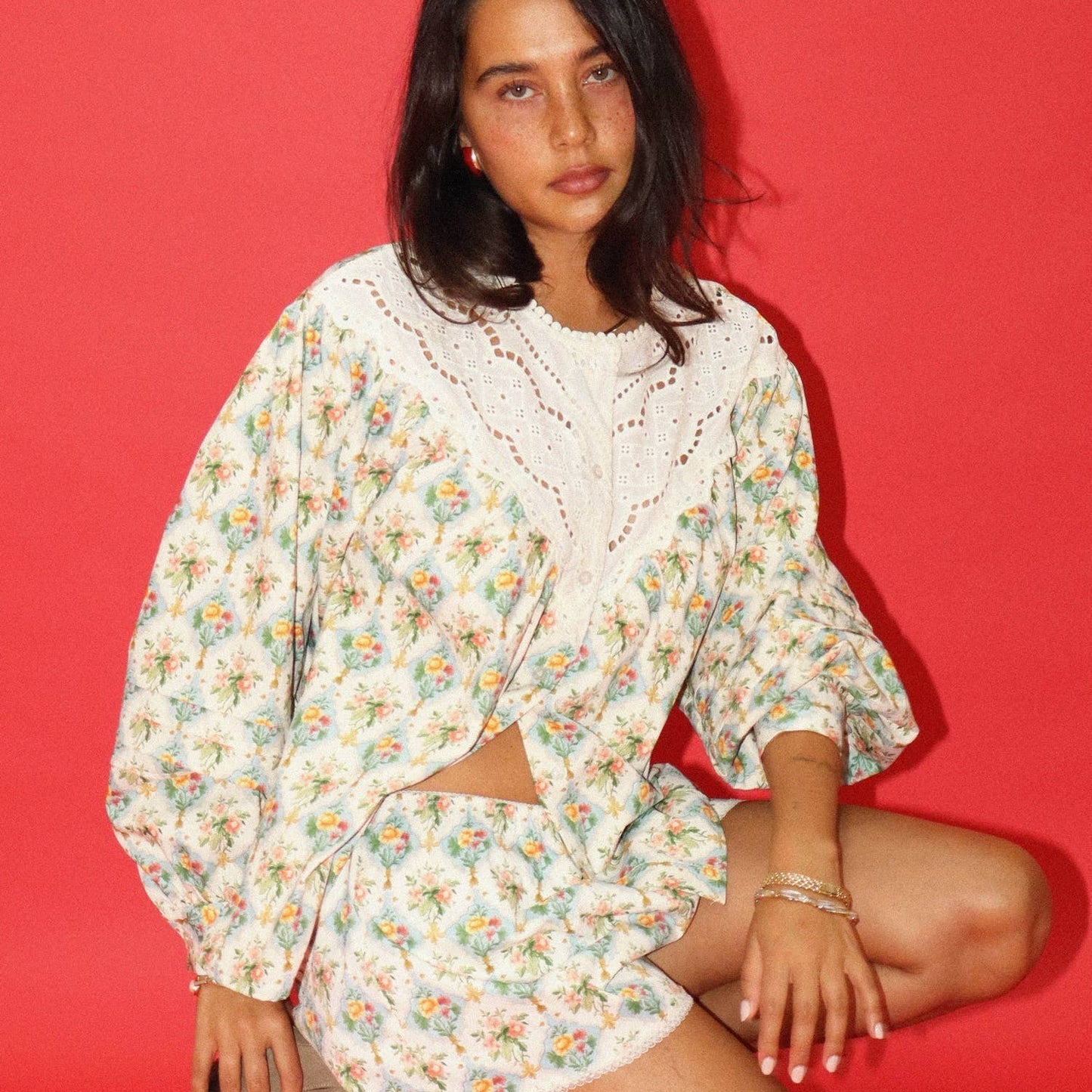 PREORDER Eyelet Collar Floral Blouse