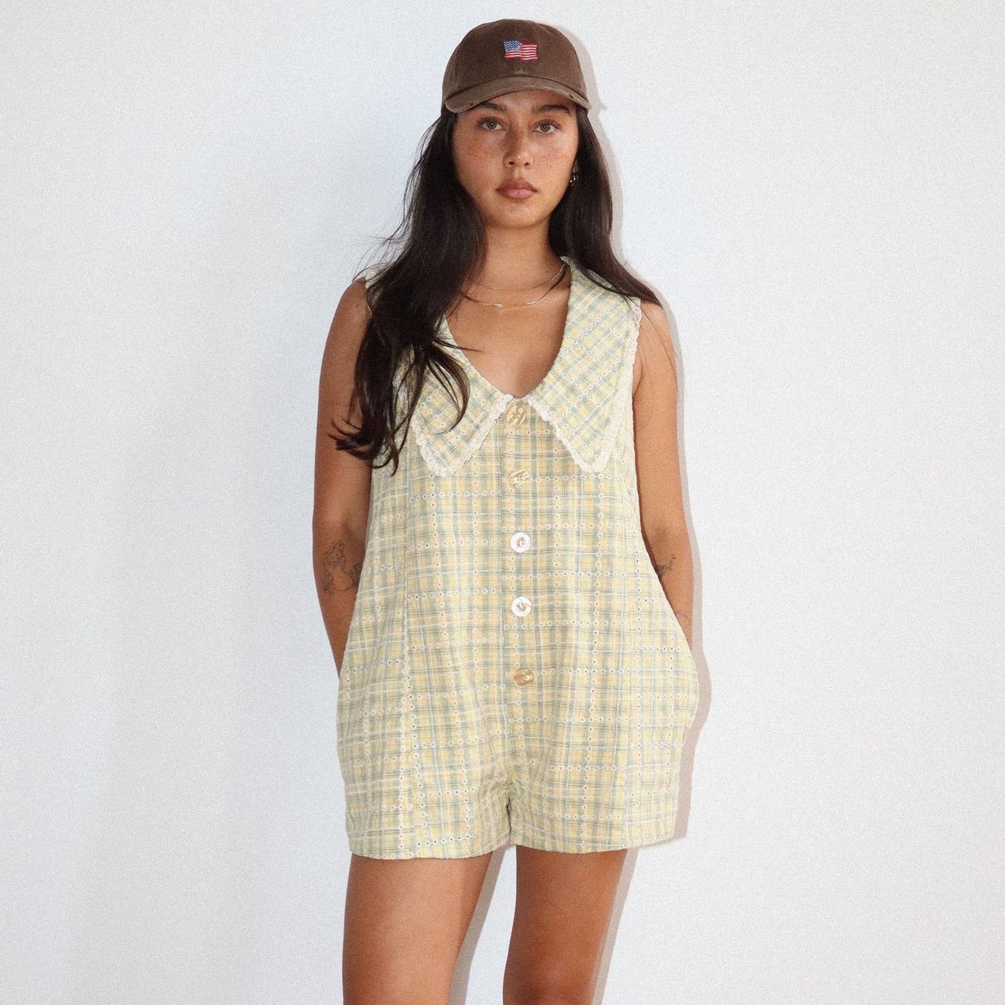 PREORDER Plaid Button Front Romper