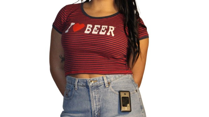 "I ❤️ BEER" Red&Navy Striped Baby Tee