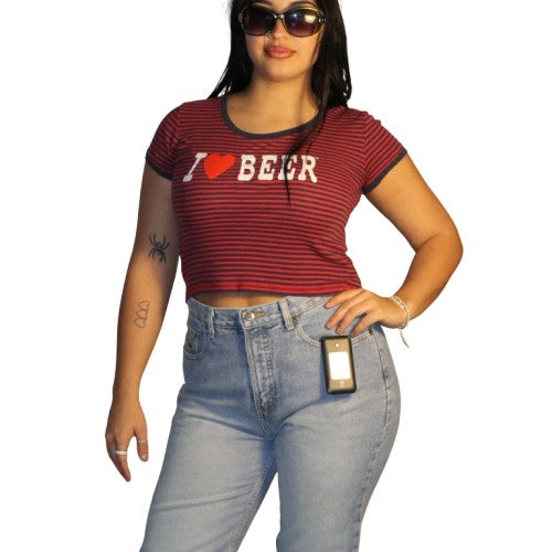 "I ❤️ BEER" Red&Navy Striped Baby Tee