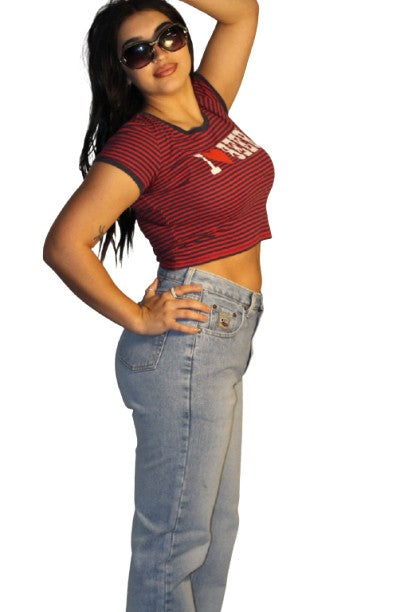 "I ❤️ BEER" Red&Navy Striped Baby Tee