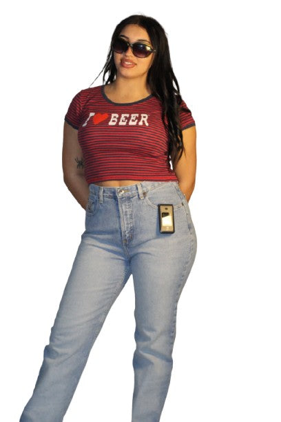 "I ❤️ BEER" Red&Navy Striped Baby Tee