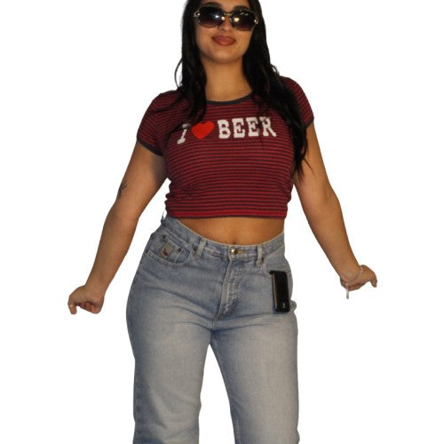 "I ❤️ BEER" Red&Navy Striped Baby Tee