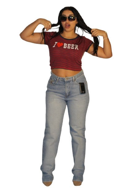 "I ❤️ BEER" Red&Navy Striped Baby Tee